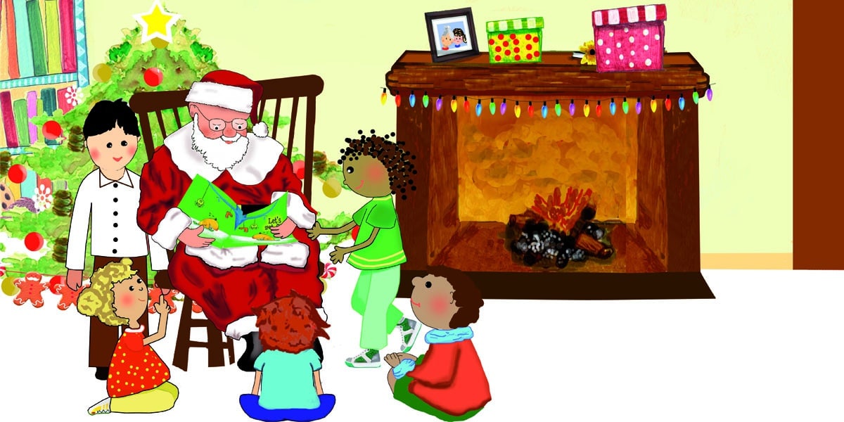 Santa reading to children illustration by Graciela Castellanos